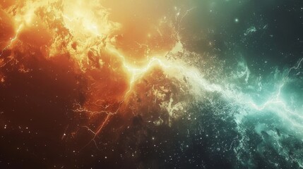 an image of a space scene with stars and a bright orange and blue light coming out of the center of 