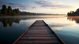 Fototapeta Pomosty - Mid shot of minimalist pier extending into lake