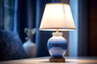© photosaint - home lamp with lampshade on the table. electric lamp. home interior and equipment. lighting in the house