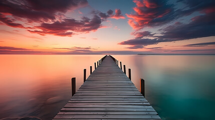 Wall Mural - Wooden pier on the lake at dawn