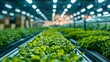Hydroponics vertical farm in building with high technology farming, agricultural greenhouse with hydroponic shelves. Greenery agricultural environment. Generative AI