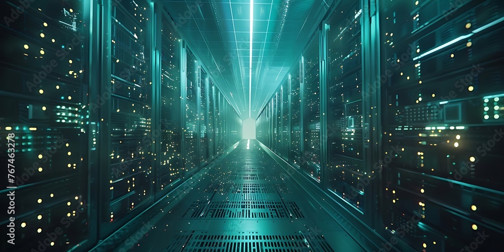 Server room data centre exchanging cyber datas, cybersecurity ...