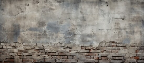Poster - A detailed closeup of a grey brick wall with a concrete wall in the background. The intricate brickwork forms a unique pattern in the landscape