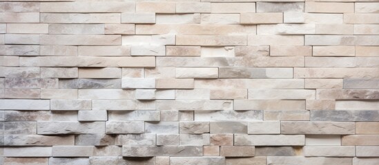 Wall Mural - A closeup of a brick wall with a geometric pattern featuring brown and beige rectangles. The building material is brickwork, creating a unique fontlike flooring