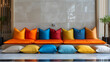 podium of upholstered pillows in a hotel photography