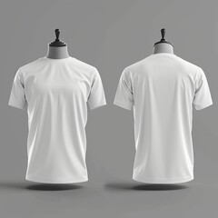Wall Mural - A front and back view of a white blank T-shirt template displayed on an invisible mannequin, providing a natural shape for design mockups. Generative AI