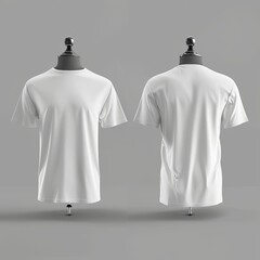 Wall Mural - A front and back view of a white blank T-shirt template displayed on an invisible mannequin, providing a natural shape for design mockups. Generative AI