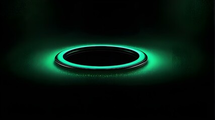 Abstract poster banner backdrop with a gritty gradient noise pattern and a ring of glowing green lights, set against a black background.