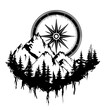 Kompass Travel Alpen Silhouette Berge Natur Wald Symbol Tattoo Vektor Landschaft Erkunden Wegweiser