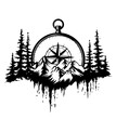 Kompass Travel Berge Wald Symbol Tattoo Vektor Landschaft Abenteuer Erkunden Wegweiser