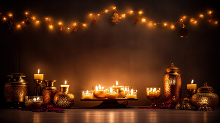 Wall Mural - A table with candles and other decorations, the candles are lit