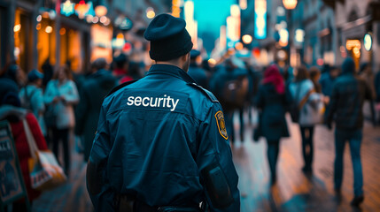 Wall Mural - Security guard on the street in the city. Selective focus.