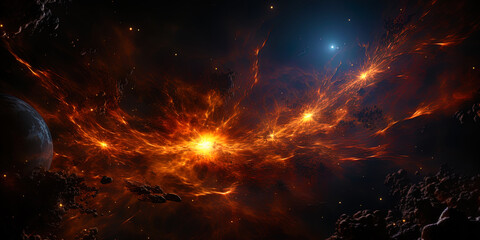 Wall Mural - a planet with a double sun illuminating a double sunset, like a parallel reality in a cosmic danc