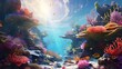 A bizarre underwater environment full of colorful coral reefs, unusual animals, and swinging sea plant ,Underwater ecosystems are astounding, as demonstrated by the colorful marine life that teems on 