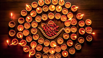 Wall Mural - A colorful candle arrangement with many candles lit.