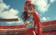 Generative AI of Attractive Young Woman in American Football Helmet Concept for Sport Fashion, Feminine Power, and Competitive Spirit