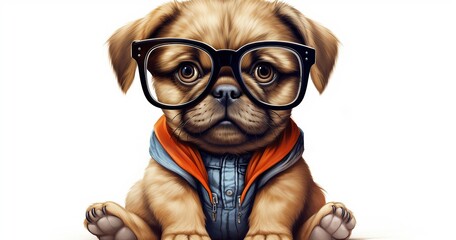 Wall Mural - cute random animal with glasses and shirt white background 