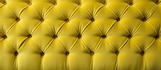 Poster - A closeup shot of a yellow tufted couch with button detailing showcasing symmetry and pattern. The texture resembles terrestrial plant pollen on a macro photography scale