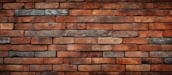 Sticker - A closeup of a brown brick wall showcasing the rectangular bricks laid by a skilled bricklayer. The composite material adds texture with tints and shades, resembling wood flooring