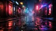 Neon-Lit Rainy Street