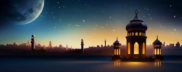 Wall Mural - Ramadan Lantern Moon in the background,Traditional, Festive