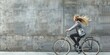 A young woman rides her bike