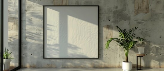 Wall Mural - Mockup of a blank picture frame in portrait orientation on a wall as an artwork template in interior design.