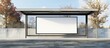 A horizontal blank white billboard at a bus stop is shown in a side view. It is a commercial concept and a mock-up.