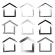 Collection of house silhouettes. Various brush stroke styles. Real estate icons set. Vector illustration. EPS 10.