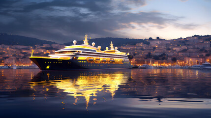 large luxury cruise ship is berthed at a port along the cruise route. sea ​​recreation and tourism.