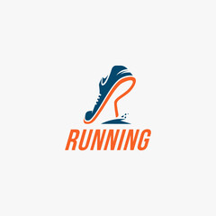 Creative wordmark logo, R for Run logo / Running logo vector template on white background