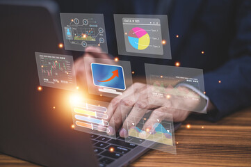 Wall Mural - manager use a computer ai management data analysis for customer service development.