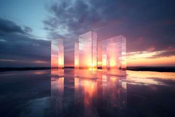 geometric shapes in nature at sunset. the concept of going through a portal to another world. new world and stage in life