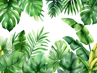 Wall Mural - set of green leaves, tropical leaves on white