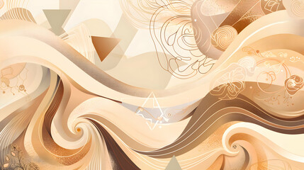 Boho shapes beige colors background  with empty space for texts. Creative boho wallpaper. 