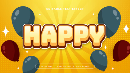 Wall Mural - Red blue and yellow happy 3d editable text effect - font style