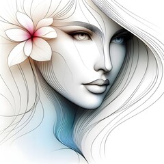 Wall Mural - Ai generates beautiful woman face line style black and white luxury makeup beauty aesthetics salon spa illustration