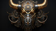 © ribelco - 3d metallic golden buffalo, bull head on black beautiful texture background. Beautiful 3D print design for interior, wall, wallpaper, canvas. Video game logo