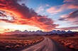 © photosaint - road outside the city against the backdrop of a mountain landscape at sunset