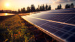 solar energy panels in a field at sunset. renewable energy concept. ecology. energy industry