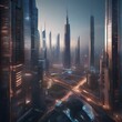 A digital illustration of a futuristic city skyline, with towering skyscrapers and advanced technology1