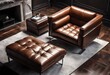 Top view of modern brown leather armchair - divan
