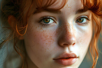 Wall Mural - portrait of a beautiful red-haired girl with freckles