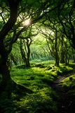 Fototapeta Las - Mystic Green: The Surreal Beauty of a Verdant Bush Landscape Under the Sun