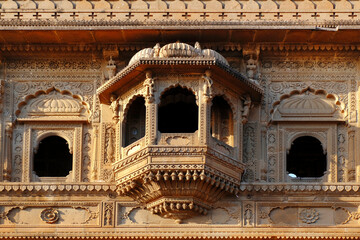 24 Feb 2024, Exterior View of the scenic tourist place Maheshwar fort or Ahilya fort in Madhaya pradesh in India. this monument on the banks of the narmada, Beautiful sculpture or carvings on the wall