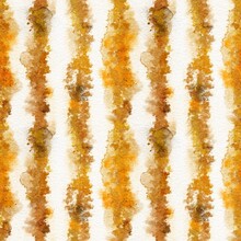 Seamless Watercolor Hand Painted Pattern Sienna Beige Yellow Brown Ochre Stripes. Textured Lines Of Natural Organic Shapes With Bright Vibrant Intense Colors For Autumn Fall Design Textile Trendy