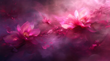 A Painting Of Two Pink Flowers With A Purple Background
