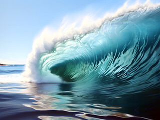 Wall Mural - beautiful ocean shore wave closeup. surfing on a sea mirror wave