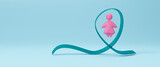 Fototapeta Przestrzenne - World Day of Ovarian Cancer, May 8, uterus reproductive system, Ovarian cancer illness in women's health, Gynecological, Uterine cancer, Vulvar cancer, Panic disorder.Copy space.3d render illustration