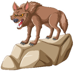 Sticker - Vector illustration of an angry wolf on stone